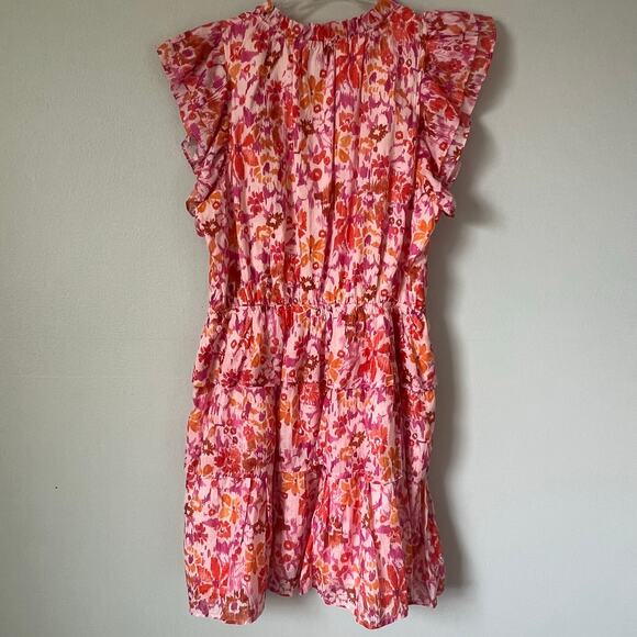 FATE Women's Pink Floral Tiered Mini Dress Ruffles Sz L V-Neck Lined Boho Event - Picture 8 of 11